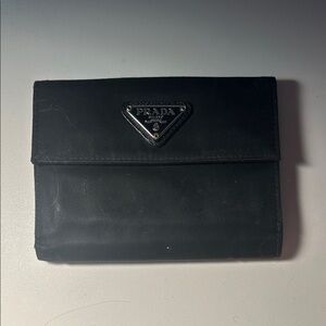 Prada Men's Wallet in Black with Silver Logo